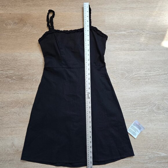 ASOS DESIGN Cotton Linen Mix Ruffle Trim Mini Sundress Black Size 2 New With Tag - Picture 5 of 17